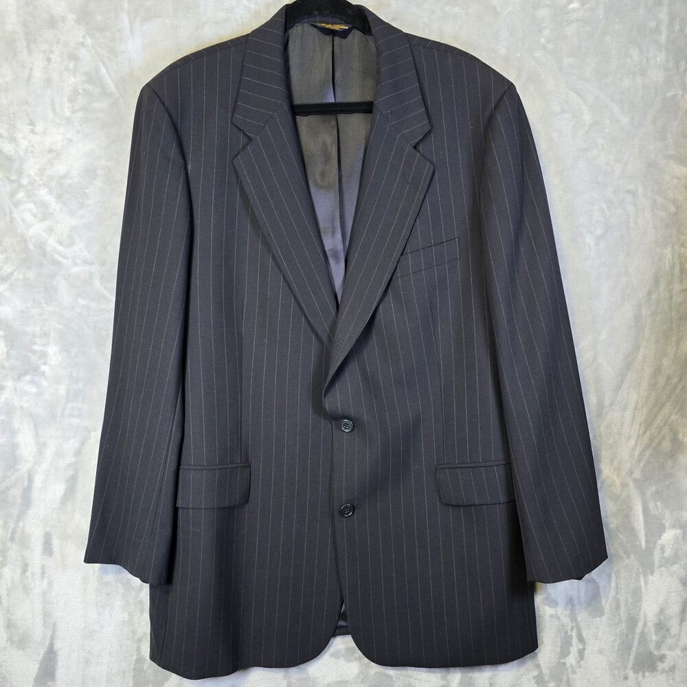 Brooks Brothers Brooksease Suit Jacket 44L Wool Navy Blue Pinstripe *flaws